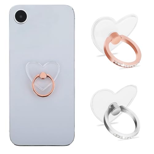 WLLHYF 2Pcs Transparent Cell Phone Ring Holder, Clear Cell Phone Ring Grips 360 Degree Rotation Finger Ring Holder for Most Smartphones, Tablet