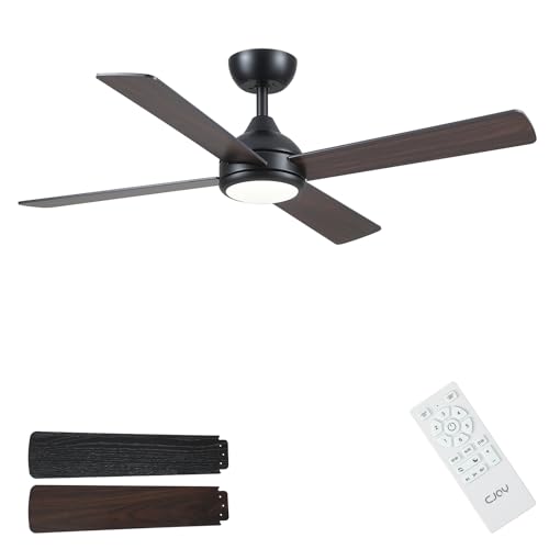 CJOY Ventilador de Techo con Luz 122 cm, Ventilador de Techo con Luz Silencioso y Mando Madera 4 Aspas, Reversible CC, 6 Velocidades, 3 CCT Regulable, Temporizador, Para Dormitorio/Casa