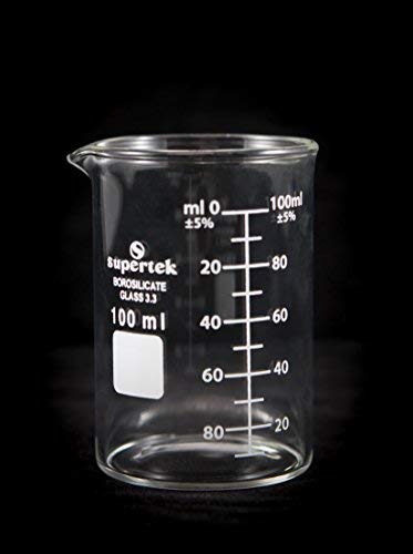 Supertek Borosilicate Glass 3.3 Beaker, Low Form Griffin Thick Wall Accurate Measuring Beakers with Spout,100ml (Pack of 10)