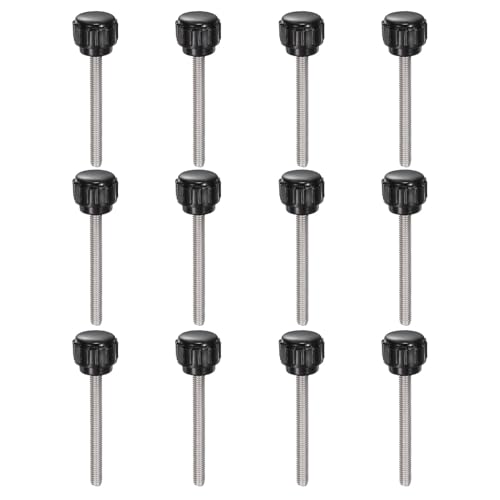 QUARKZMAN 12pcs Tornillo Moleteado, M4x40mm Tornillo de Pulgar de Rosca Macho Pomos de Sujeción Moleteados Métricos de Acero Inoxidable Perilla de Perno de Estudio Tornillo de Apriete, Negro