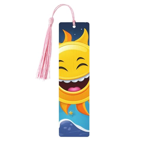 漫画 太陽 木製 しおり DIY ウッドクラフト しおり 木製吊り下げタグ カラフルなタッセル付き 木製ギフトタグ ラベル 本好きの方への珍しいギフト 男性 女性