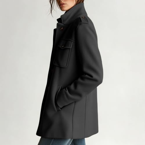 Trench Coat Women Stand Collar Button Jacket Fall Winter Outdoor Outfits - image 9