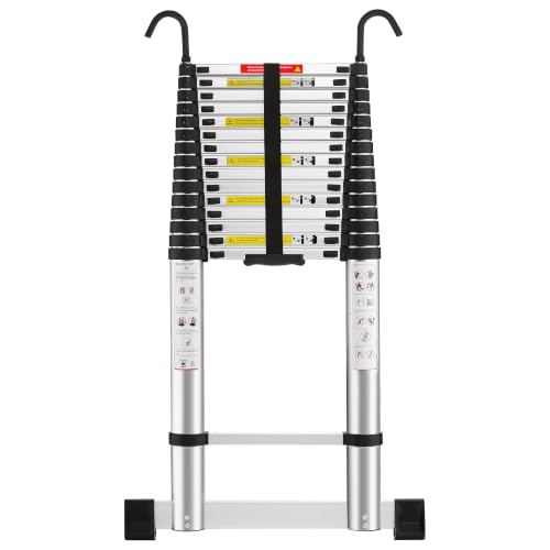 STANEW Aluminium Telescopic Ladder 6.2 M/20.34 FT Ladders Extendable with Stabilizer Bar & Detachable Hooks Multi-Purpose Telescoping Ladder with Thickened Non-Slip Feet Max Load 150 KG