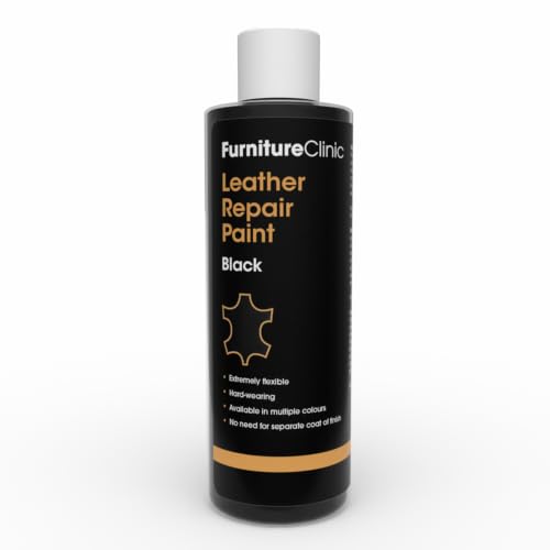 Image of Furniture Clinic Leather Repair Paint | 2-in-1 Seal and Color | Use on Scratches, Tears, and Holes in Car Seats, Furniture | Quick and Easy Leather Repair Kit for Furniture (Black, 250ml / 8.5oz)