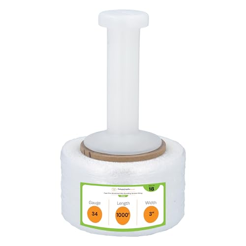 PSBM Mini Stretch Wrap & Handle, 3 Inch x 1000 Feet, 18 Pack, Pre-Stretched 34 Gauge Plastic Cling for Pallet Moving Packing