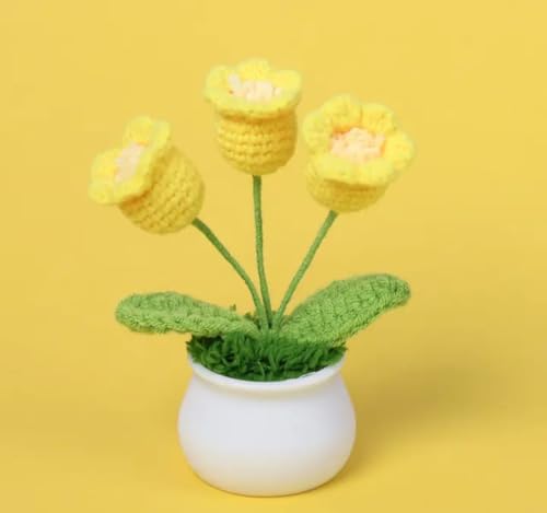 Image of VRB DecTM 1 Pcs Crochet Flowers Artificial Daisy for Office Desk Car Dashboard Decor,Home Decoration, Office, Bedroom, Christmas Decor, Wedding,Diwali (Single Orange Daisy with Pot)