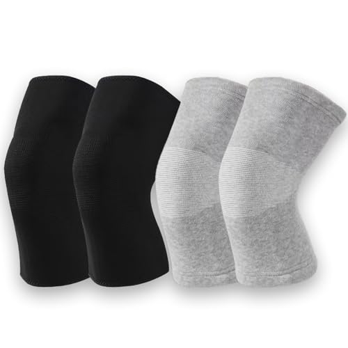 CanlatenU Kniebandage für Männer Damen - Bambus Kompressionsbandage für Arthrose Athletics Sportbandage Kniestütze - Elastische Braces Pads Warmer Schutz Knie Unterstützung 2 Paar (Schwarz+Grau XL)