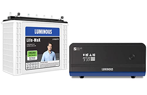 Image of Luminous Inverter & Battery Combo for Home, Office & Shops(Zelio+ 1100 Pure Sine Wave Inverter, Life Max LM 18075 150Ah Tall Tubular Battery)