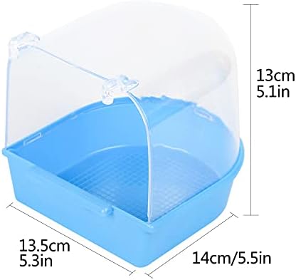 Bird Bath Tub,Hanging Bathtub Bird Cage Supplies with Hooks,Water Shower Transparent Box Food Feeder Holder Tray for Small Birds, Canary, Budgies,Parrot 13X14X13cm (Blue)