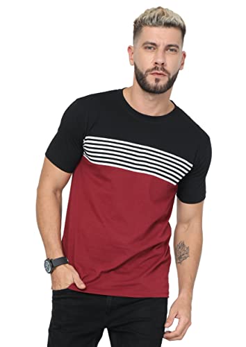 Image of fanideaz Mens Cotton Half Sleeve Striped Round Neck T Shirt