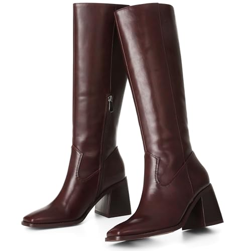 VOMIRA Knee High Boots Women Wide Calf Boots for Women Square Toe Tall Boots Chunky Heel Leather Long Boots Winter Fall Boots Black Boots for Women2