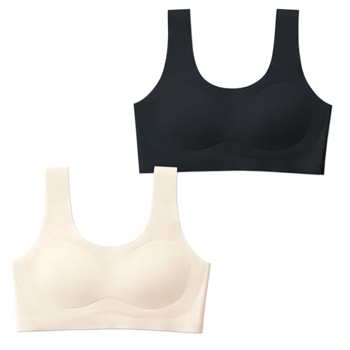 Pinenut Training Bras for Teen Girls 10-16 Sports Seamless No Shifting or bunching Padding Bras. (US Alpha Medium Regular Skin/Black)