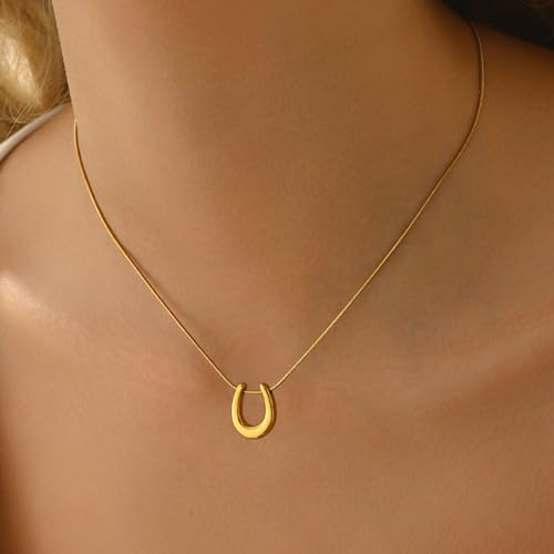 Gold Horn Necklace for Women Dainty Tiny Crescent Moon Necklace 18K Gold Plated Lucky Horse Shoe Pendant Necklace Minimalist Trendy Jewelry2