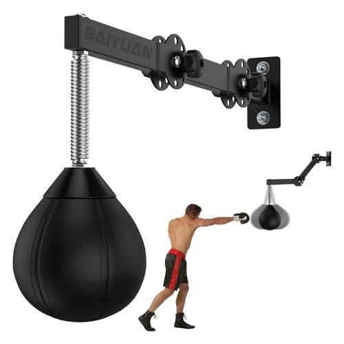 Speed Bag Wall Mount Height Adjustable & Fold Speed Bags Wall Bracket Boxing Reflex Ball, Boxing Bag as Adults Teens and Kids, Fits Home Gym Workout, Black (Speedbag Size 7" x 8") by BaiYuan - Used condition - US$25.06