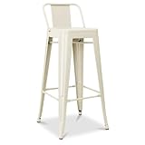Acero, Metal Iconik Interior Tolix Style Taburete de bar con respaldo – Diseño industrial – 76 cm – Nueva edición – Stylix Cream