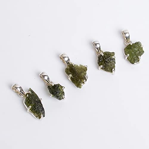Certified Genuine Moldavite Crystal Necklace, 925 Sterling Silver Czech Republic Moldavite Rough Pendant Small Size with Activation Guide Book and Testing Certificate3