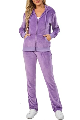 Aitmoask Womens Velour Tracksuit Hoodie and Sweatpants Set Purple XL