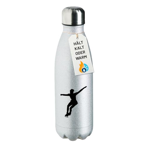 Huuraa Sportflasche Eiskunstlauf Silhouette Geschenk 500ml Silver Wasserflasche Eiskunstlauf Überraschung