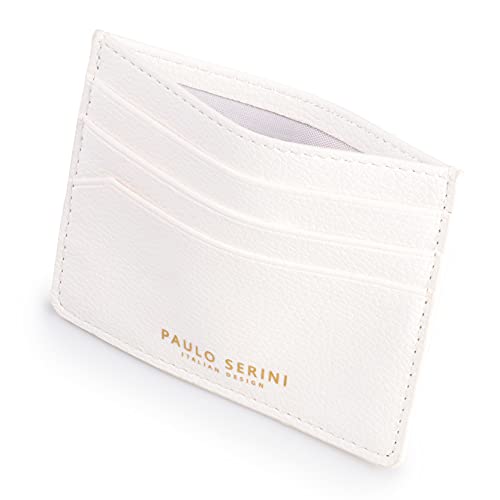 PAULO SERINI Kartenetui Damen Herren | Card Holder Kartenhalter Unisex mit 6 Kartenfächer & Fach für Geldscheine Münzen | Kreditkartenetui Geldbörse aus veganem Leder | Cloud White