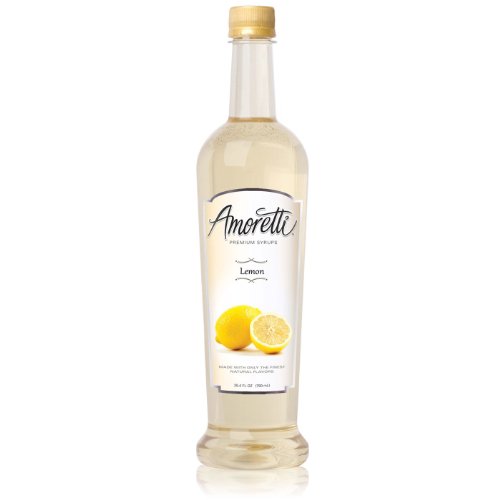 Amoretti - Premium Lemon Syrup, 94 Servings Per Bottle (750 ml), with Pump for Flavoring Coffees, Cocktails, and other Beverages, Gluten Free, GMO/GEO Free, Preservative Free