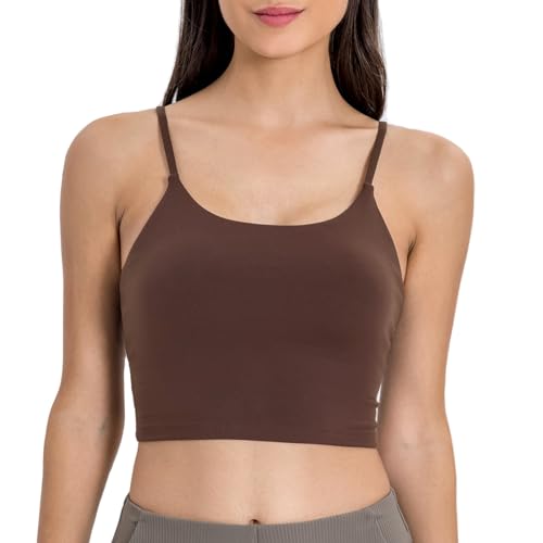 Lemedy Women Padded Sports Bra Fitness Workout Running Shirts Yoga Tank Top (XL, Coffee Brown)