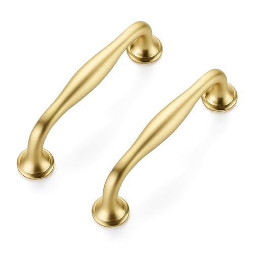 Image of Ravinte 10 Pack 3-3 /4 Inch Brushed Brass Kitchen Cabinet Handles Solid Zinc Alloy Cabinet Pulls Cupboard & Drawer Handles
