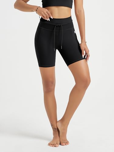 ODODOS Women's Drawstring Tie Daily Shorts with Pockets 6" Inseam High Waist Workout Yoga Biker Shorts3