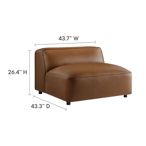 Image of Modway Auren Vegan Leather 3 Piece Modular Sofa in Coffee - Faux Leather 3 Seater Couch - Comfy Mid Century Modern PU Leather Sofa for Living Room, Apartment, Loft