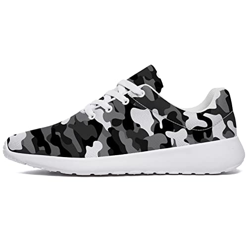 Dark Camo Shoes for Women Men Tennis Running Gym Athletic Shoes Grey White Black Camouflage Camo Sneakers Gifts for Mom Dad,US Size 9 Women/7.5 Men3