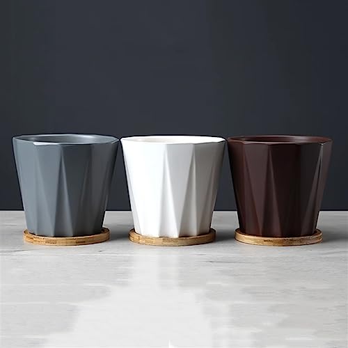 Pot de fleur en céramique unie avec plateau grand format style prisme - 6