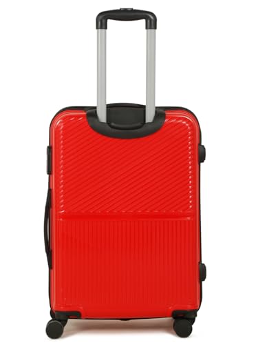 Image of Teakwood Meduim Size 8 Wheels Trolley Bag, Hard Cabin with Zipper Closure, Adjustable Push Button & Cross Side Strap, Number Lock System 360 Degree (Medium, Red)