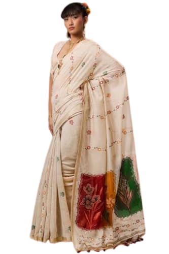 Image of SGF11 Women's Soft Cotton Linen Silk Saree With Unstitched Blouse Piece
