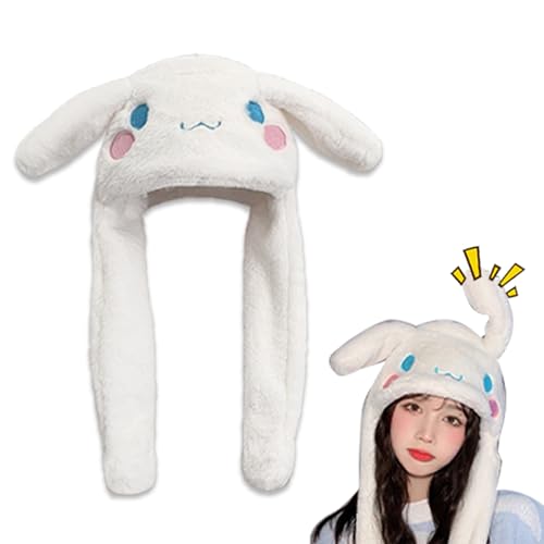 Roffatide Gorro de animé blanco con orejas de perro en movimiento, gorro esponjoso suave y cálido para invierno, lindos sombreros para mujer, Blanco, talla única