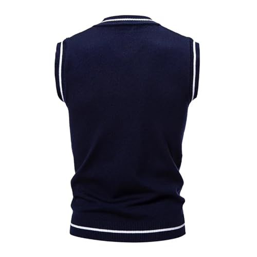 Men's Sleeveless Sweater V-Neck Lined Vest Men's Top(Red,Medium)3