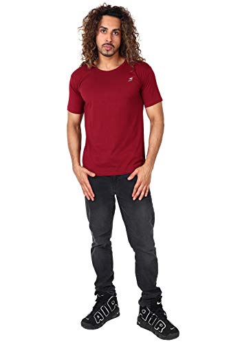 Image of SAAVA Men's Knitted Maroon Viscose Spandex Half Sleeve Crew Neck Tee T-Shirts