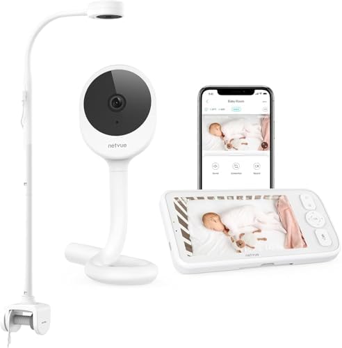 NETVUE Upgraded Baby Monitor Camera, 5000mAh Baby Camera Monitor Audio, Moniteur Bébé with Cry Detection, 5" Display, 2-Way Talk, 4 in 1 Bracket, Smart Phone App, Ideal for All Scenarios