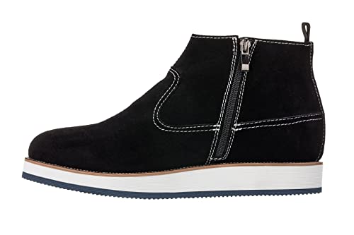 CALTO Men's Invisible Height Increasing Elevator Shoes - Black Nubuck Leather Mid-top Zipper Boots - 3 Inches Taller - Y30021 - Size 8 D(M) US3