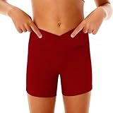 Boys Girls Athletic Shorts Teen Cross Waist Short Leggings Biker Running Tights Volleyball Dance (Red, 11-12 Years)