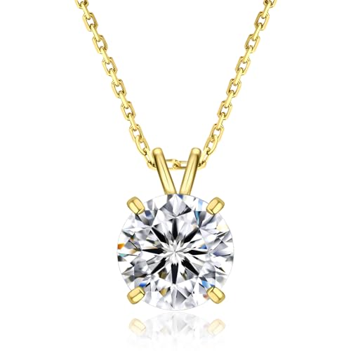 KRKC Moissanite Necklace for Women 0.5-3CT Lab-Grown Diamond Solitaire Pendant Necklace White Gold S925 Silver Necklace Gift for Her Girlfriend Wife Mom (Square Prong-14k Gold 8mm-2CT)