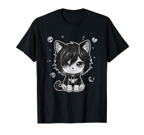 Goth Girl Emo Gothic Cat, Punk Dark Music, Grunge Cute Kitty T-Shirt