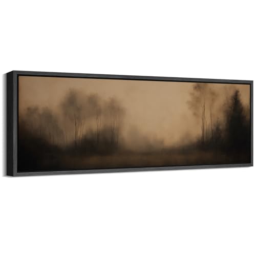 Image of MUDECOR Large Framed Canvas Print Wall Art Misty Forest Trees Moody Brown Landscape Antique Retro Ready to Hang Painting for Living Room Bedroom Multi-Sizes - 60 inchx20 inch