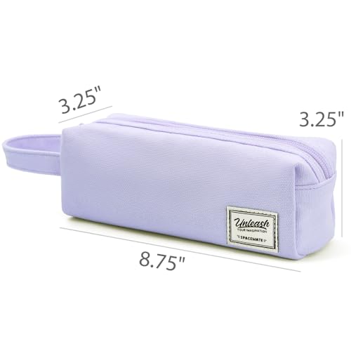 Image of SPACEMATE Pencil Case Pouch Box Bag School Supplies Girls Boys Kids, Cute Preppy Stuff Large Big Capacity Aesthetic Canvas Pen Organizer, Back to College Stationary, Purple, Simple Style, 1200ml