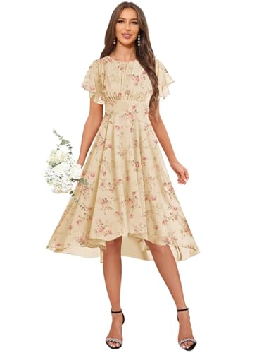 GUKARLEED Women’s Flutter Scoop Neck Bridesmaid Dresses with Sleeves High Low Knee Length Formal Dress Wedding Guest Dress4