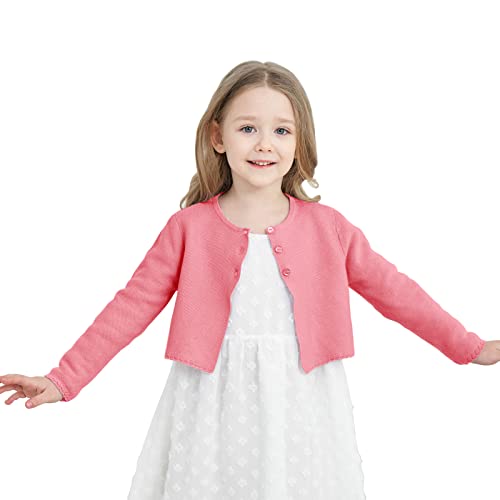 Image of Girls' Long Sleeve Knitted Bolero Cardigan Kids Button Closure Shrug Sweaters Cropped Jacket Cover Up Tops