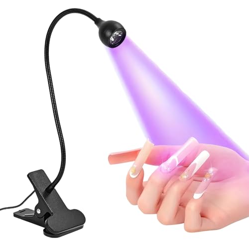 Lámpara de uñas de escritorio negra con clip, cuello de cisne ajustable, secador de gel de uñas alimentado por USB para un secado rápido y uso versátil