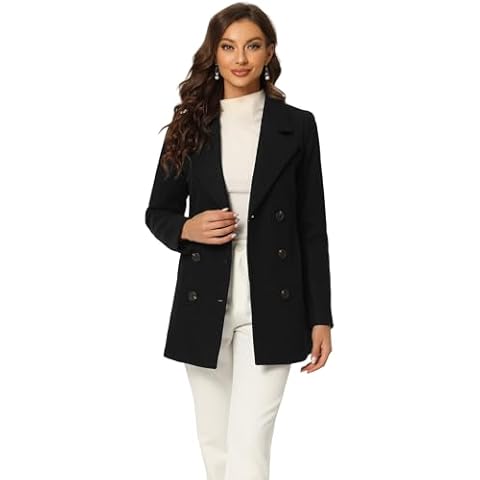 Allegra K Women's Double Breasted Peacoat Cover