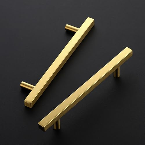 Image of Ravinte 30 Pack 5 Inch Cabinet Pulls Gold Sqaure Kitchen Cabinet Handles Gold Cabinet Hardware Stainless Steel Drawer Pulls 7-3 /8 Inch Overall Length with Mounting Template
