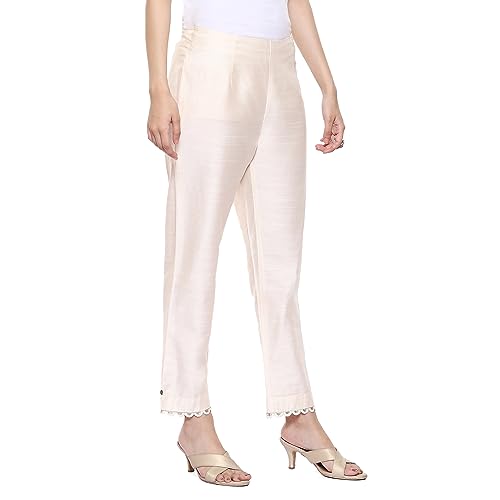 Image of BIBA Women Polyester Slim Dyed Pants