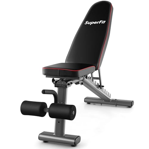 GYMAX Adjustable Weight Bench, 660lbs Strength Training Bench Press for Full Body Workout, Commercial Grade Decline Incline Flat Exercise Bench w/Built-in Wheels for Weight Lifting Fitness Equipment