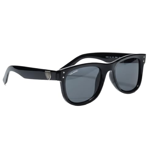 Image of Classic Square Sunglasses, Black Frame with Gray UV Protection Lens, Medium Size 145mm Width, Plastic Material LA14P